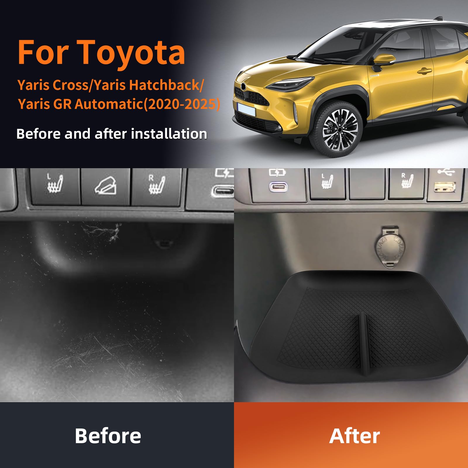 Tappetini in gomma per Toyota Yaris Cross Hatchback GR Automatico 2020-2025 Scatola portaoggetti antiscivolo antipolvere per console centrale