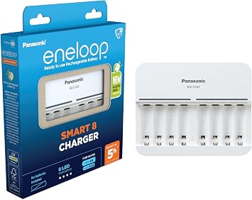 Panasonic eneloop Smart 8 Charger for 1-8 AA/AAA NI-MH Batteries with 8 LED Indicators and 9 Safety Functions - Blue