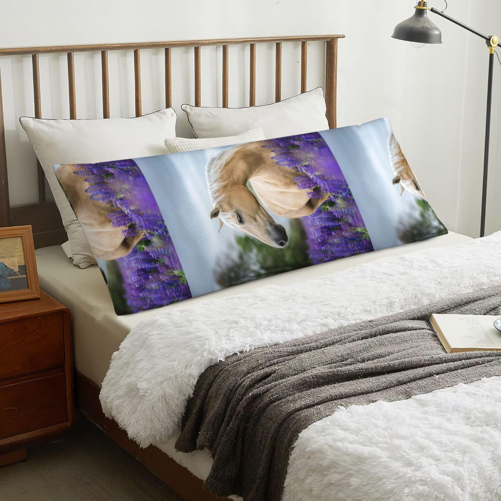 Beautiful Palomino Horse Lavender, Body Pillow Cover with Zipper,Long Body Pillowcase 20 x 60 in