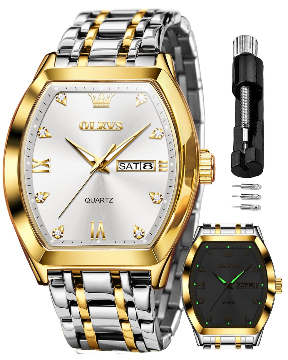 OLEVS Square Watch for Men Business Dress Diamond Analog Quartz Date Luxury Wrist Watch Gold Silver Casual Stainless Steel Waterproof Luminous Two Tone Men Watches reloj para Hombre (B0D78V2PLJ) Amazon Price History, Amazon Price Tracker