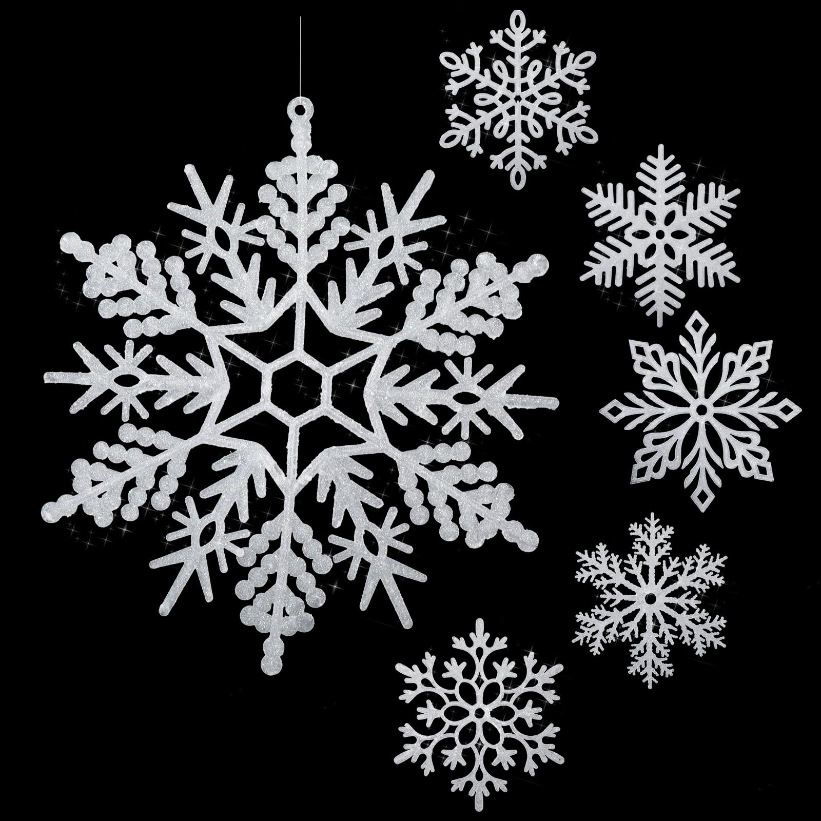 Flocons de neige géants Sratte pailletés blancs de 30 cm pour sapin