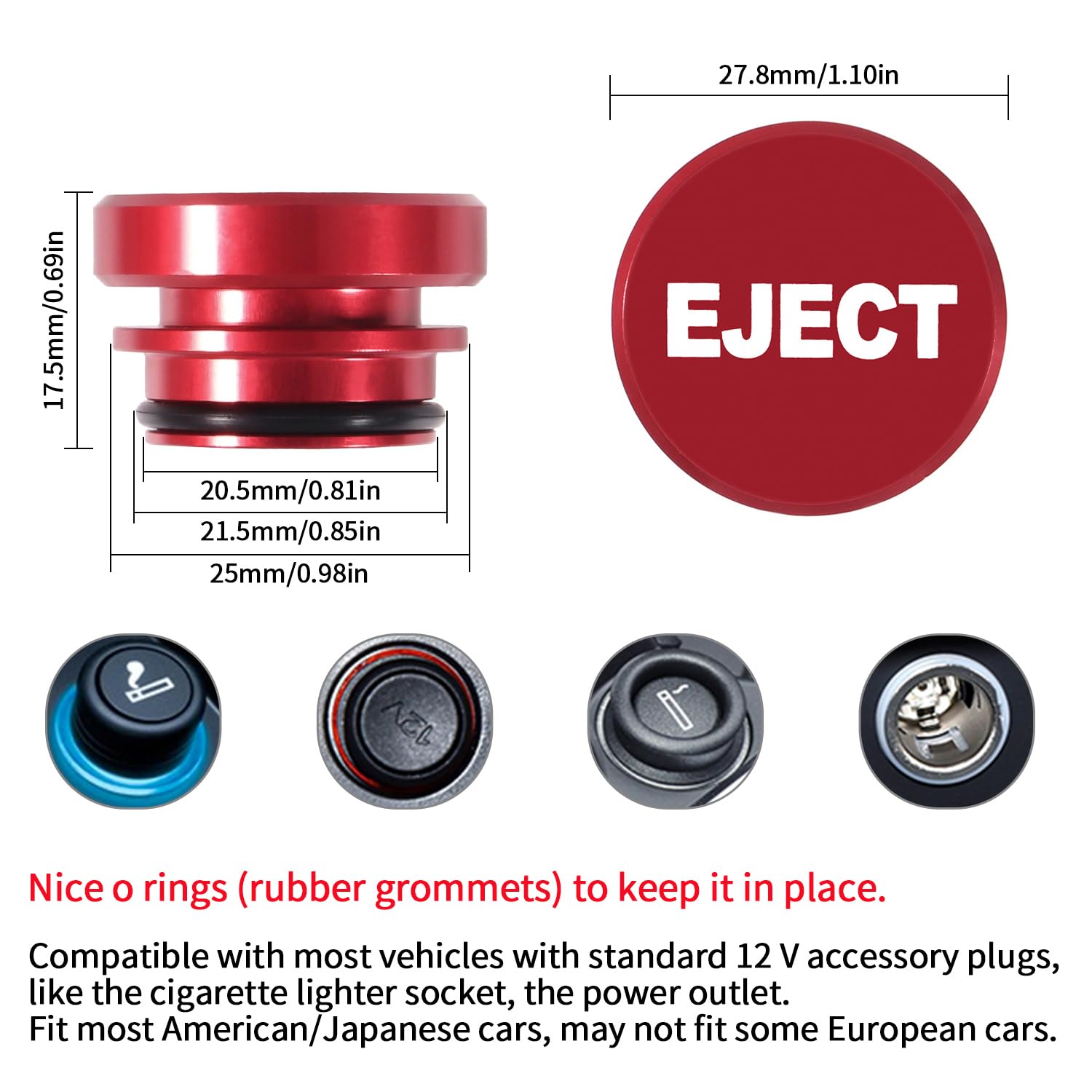 Aokin Cigarette Lighter Cover Aluminum Dustproof Car Cigarette Lighter Plug Parts Auto Accessories Fits Most Vehicles Autos Trucks — view 2