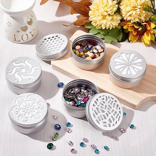 Miniatura 5 de BENECREAT Paquete de 15 latas de aluminio de 2.8 onzas con tapa hueca, 5 estilos de tapa de rosca recargable, tarros redondos de muestra para