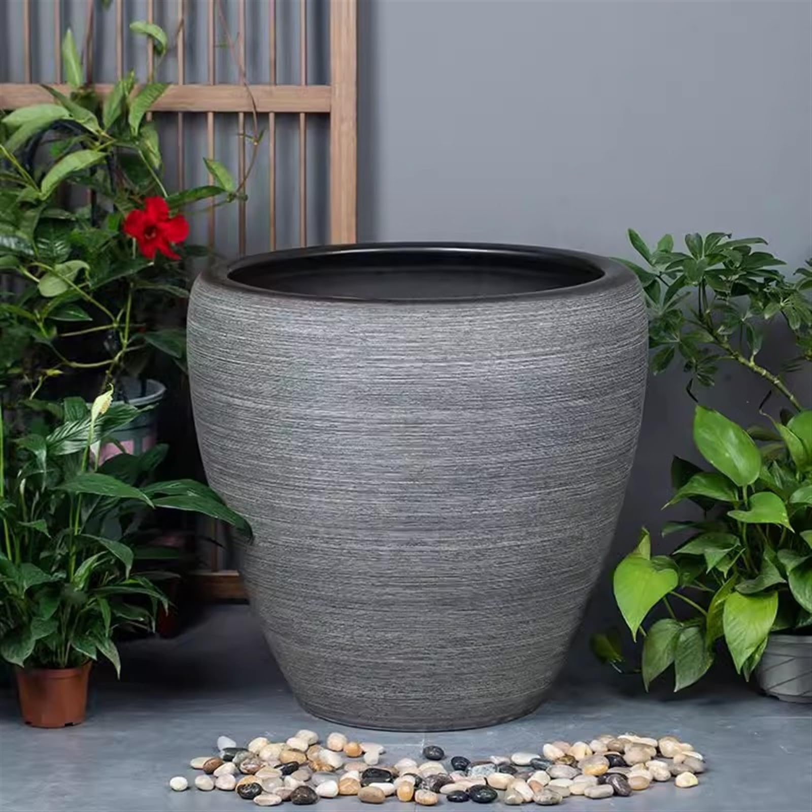 Aquarium Aquarium en céramique Salon Bureau Sol Aquarium Patio Vintage Ciment Gris Finition Aquariums Bocal ​Poisson(42cmx41cm)