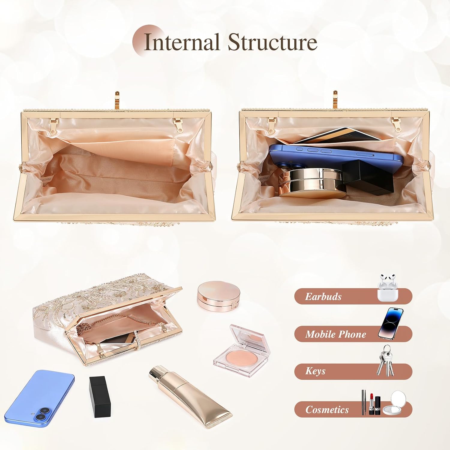 UBORSE Beaded Clutch Evening Bags for Women Formal Bridal Wedding Clutch Purse Prom Cocktail Party Handbags