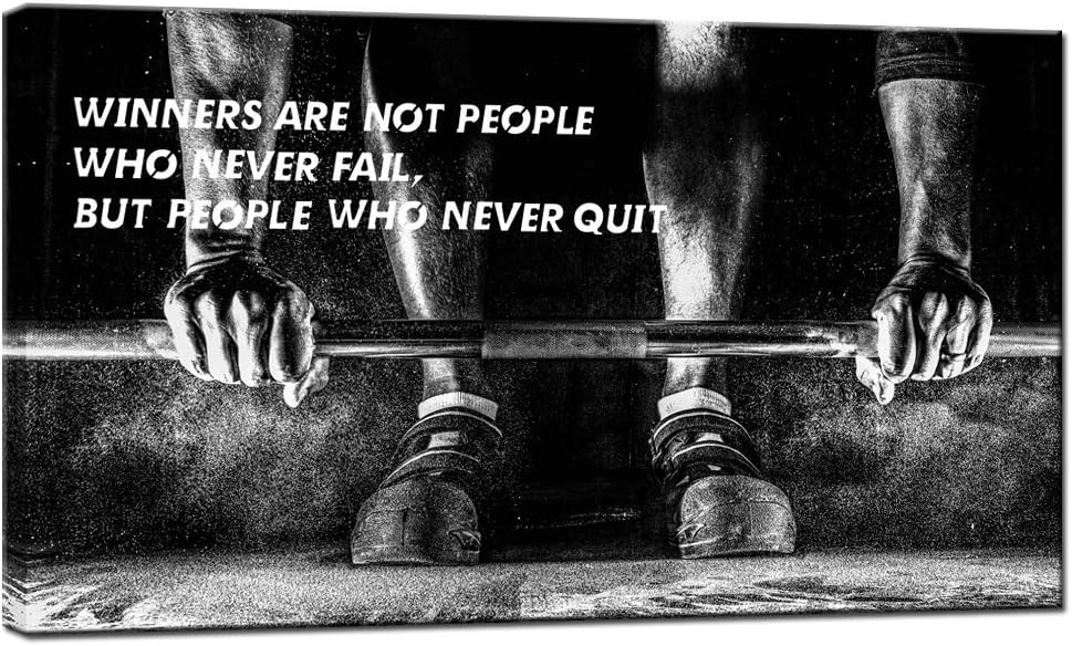 Canvas Quotes Wall Art Black and White Weightlifting Pictures Man Bodybuilding Motivational Inspirational Poster Canvas Stretched Wood Framed Modern Home Gym Office Decorations