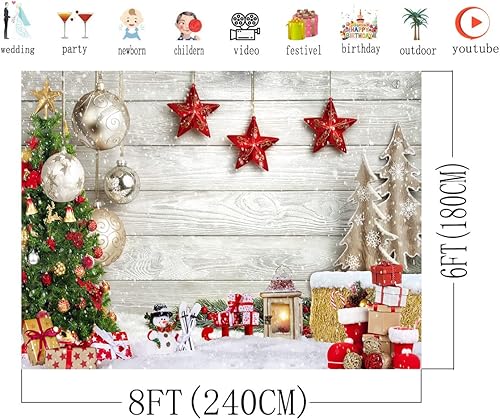 Miniatura 8 de AIIKES Telón de fondo de Navidad de 10 x 8 pies, telón de fondo de regalo de árbol de Navidad, tablero de madera blanca, copo de nieve, telón de