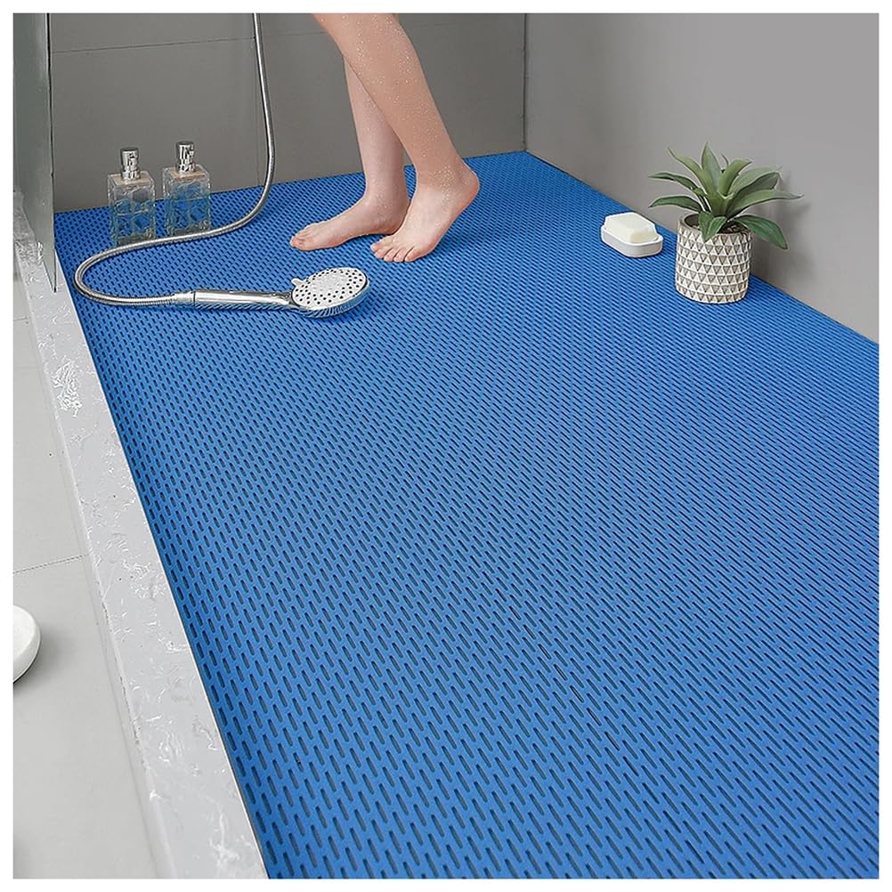 Extra große PVC-Duschmatte, ausgehöhlte Badewannenmatte für die Dusche, rutschfeste, extra große Duschmatte für drinnen und draußen,Dark Blue,35x197in