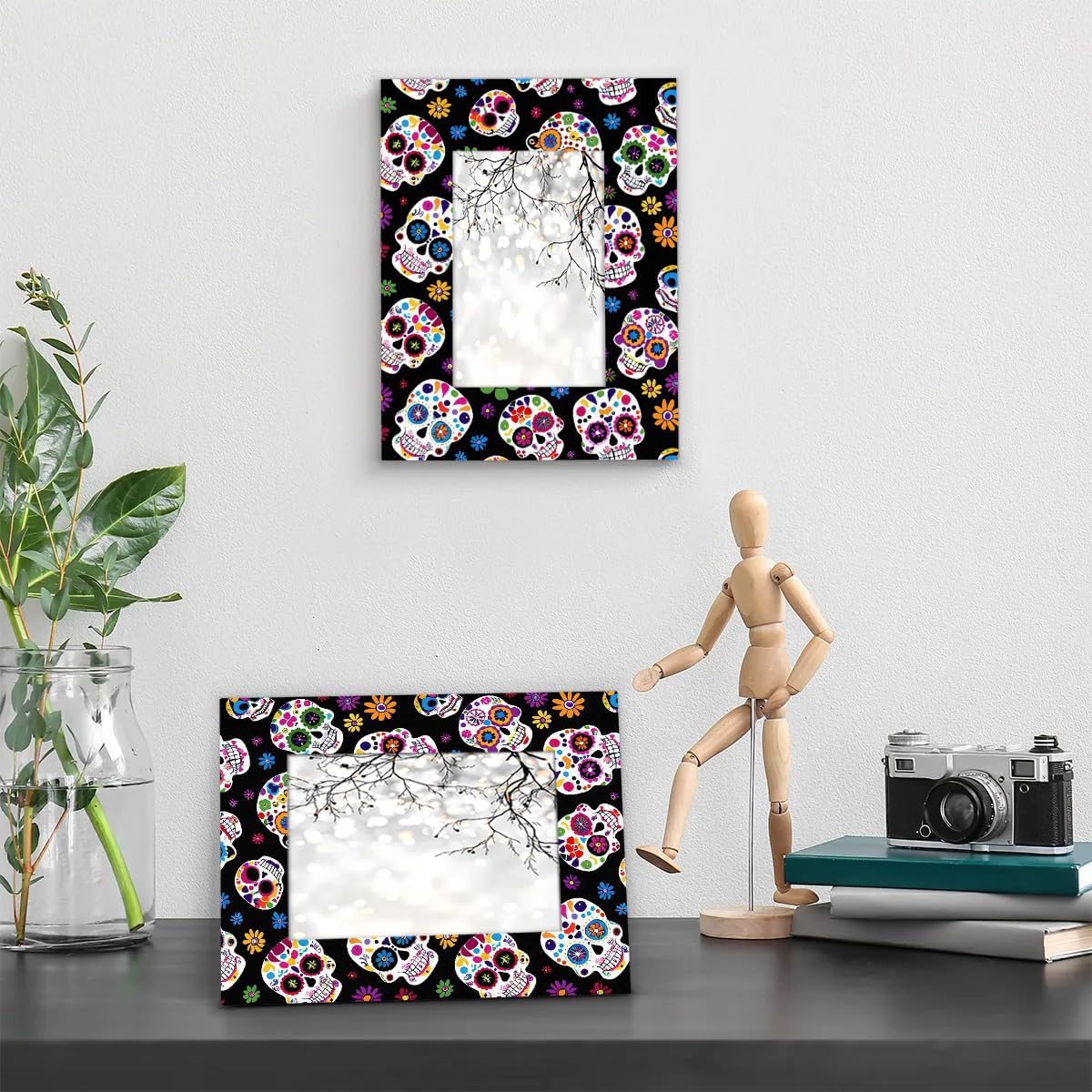 Colorful Mexican Sugar Skull 8x10 Picture Frame, Display Photos 7.5x9.5 without Mat, Elegant Picture Frames Collage Wall Home Gallery Decor