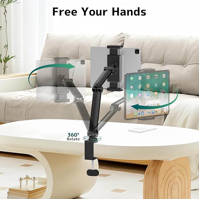 Soporte Ajustable para Tablet con Rotación 360° y Pinza, Negro miniatura 4