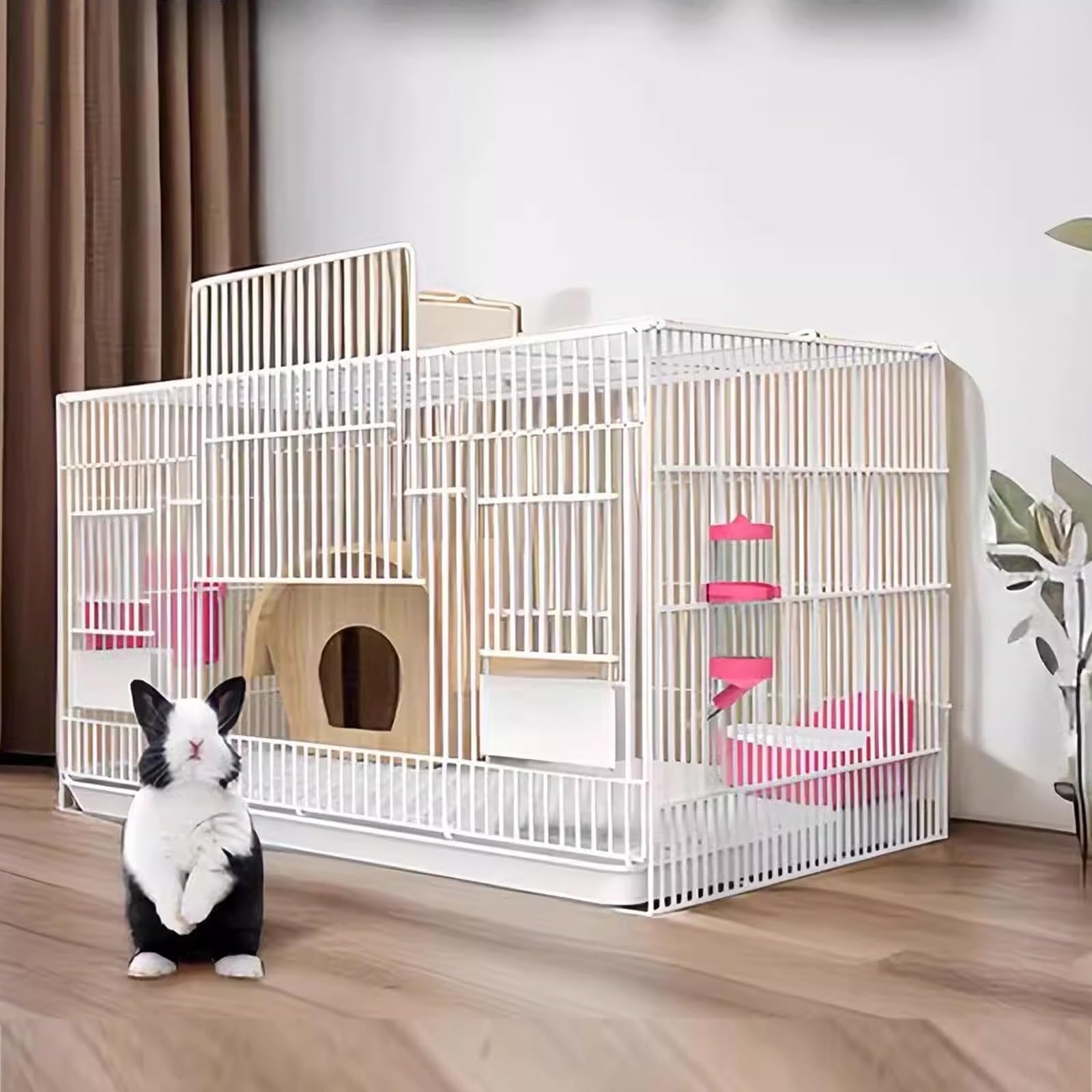 Jaula para Conejos, Jaula para Conejos, Soporte de Carga de Alta Resistencia para Interiores con Bandejas Extraíbles Profundas Y Cerradura Anticolisión, Casa para Animales Pequeños Fácil de Montar par