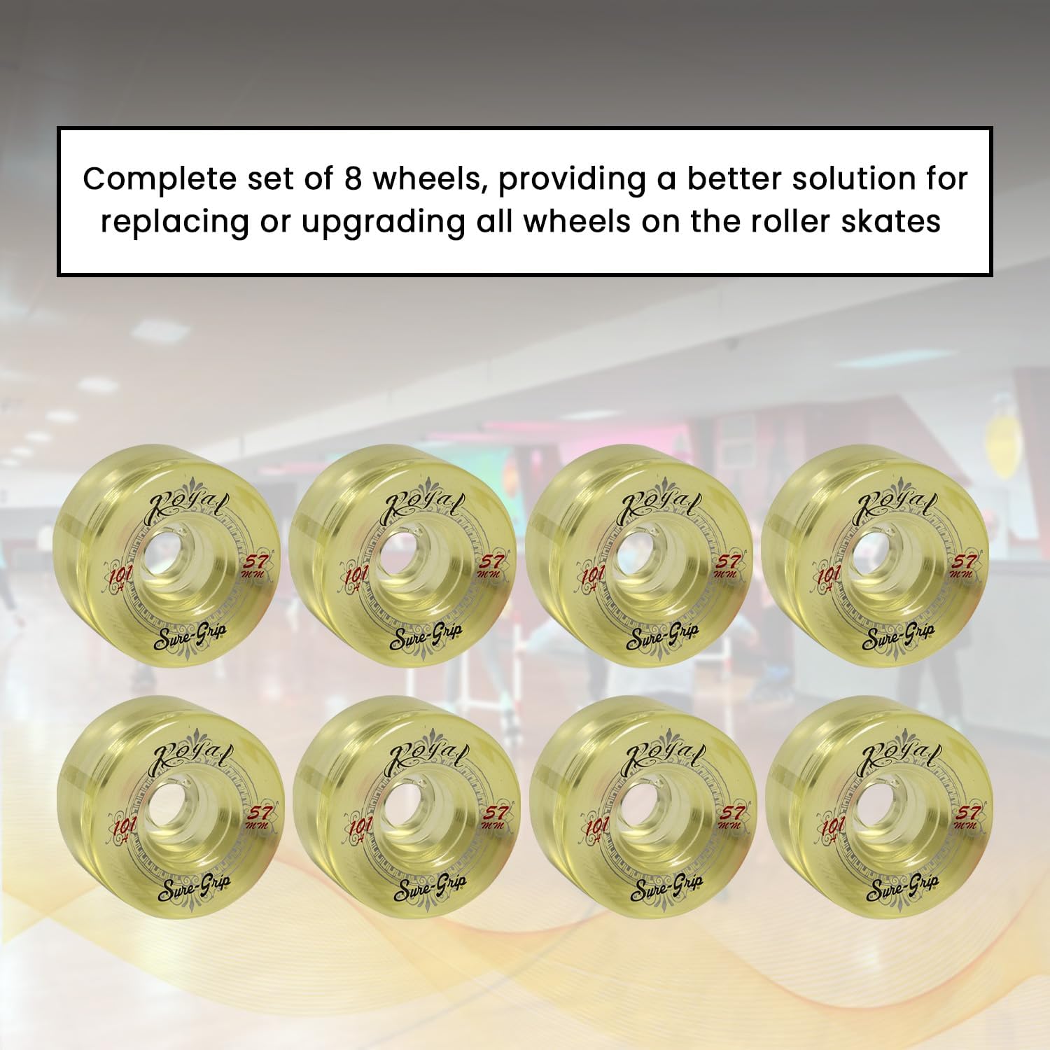 Sure-Grip Royal Indoor Wheels | 101A Hardness with 57mm Diameter & 31mm Width for Instant Response and Roll - Constructed with Urethane Material - Made in The USA (Set of 8 Wheels)