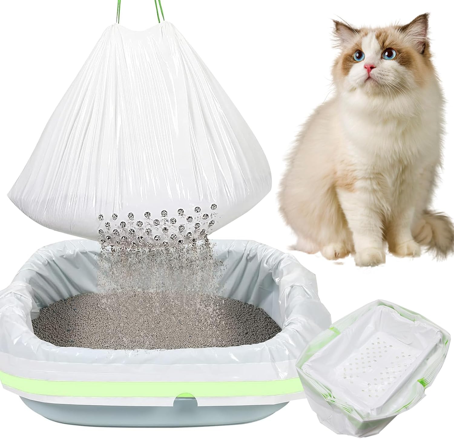 STARVAST 84PCS Sifting Cat Litter Box Liners with Holes, Extra Large Cat Litter Bags, Thickened Design, Concealed Handle, Large Perforation, 31 x 18 Inch