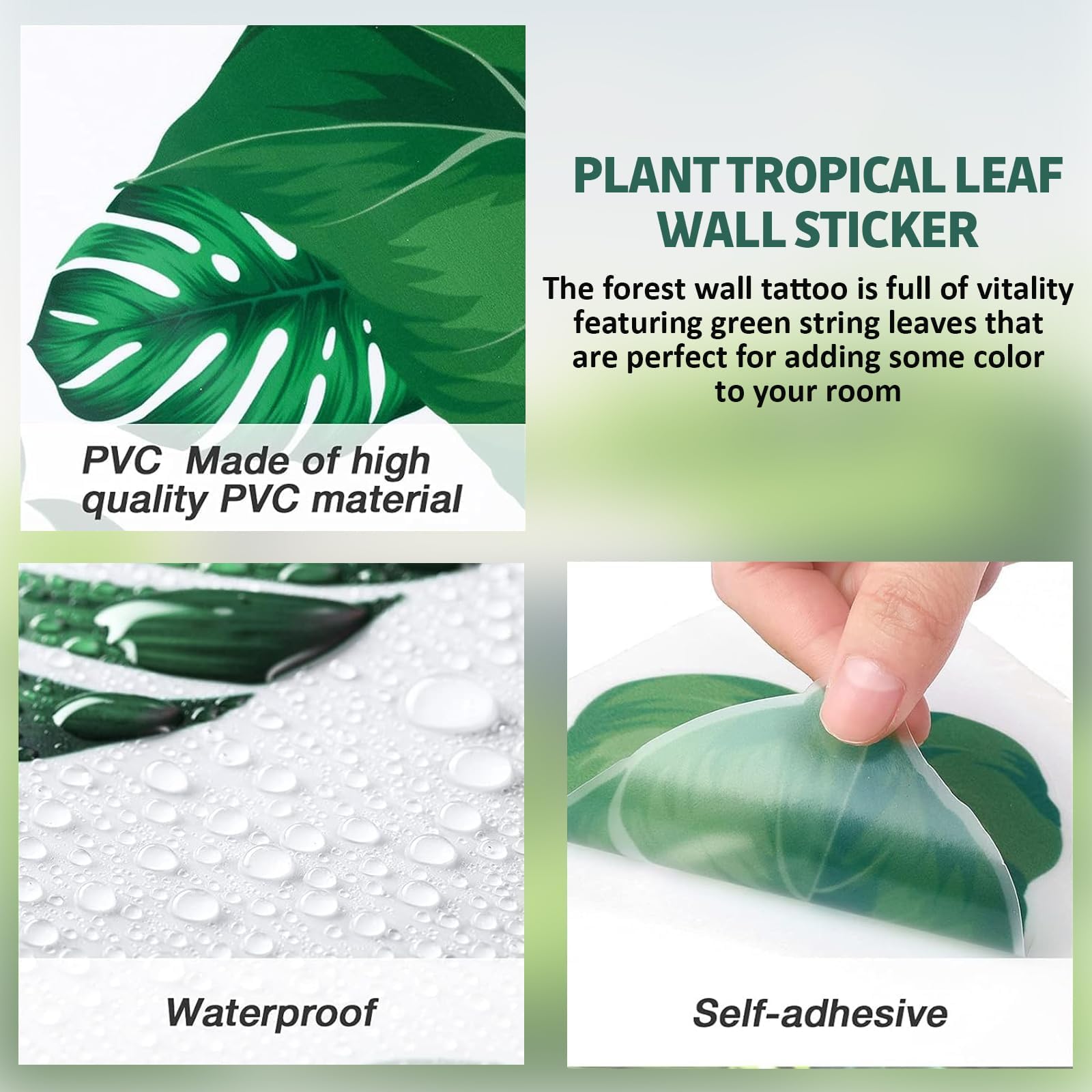 JOZMMZEOOA Wandtattoo Pflanzen 2 Stück - Tropische Blätter 30x90cm Grün