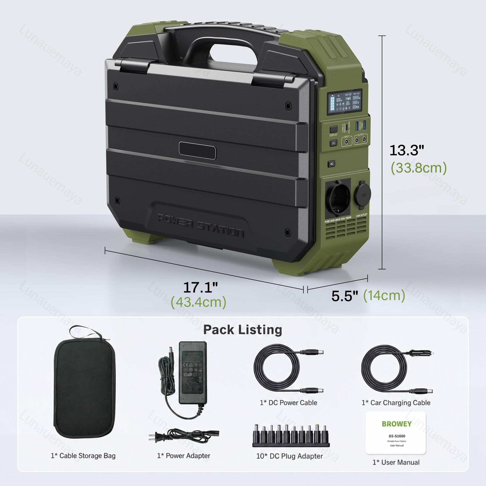 Przenośna Stacja Zasilania 1600W z USB-C PD 100W, Falownikiem Sinusoidalnym