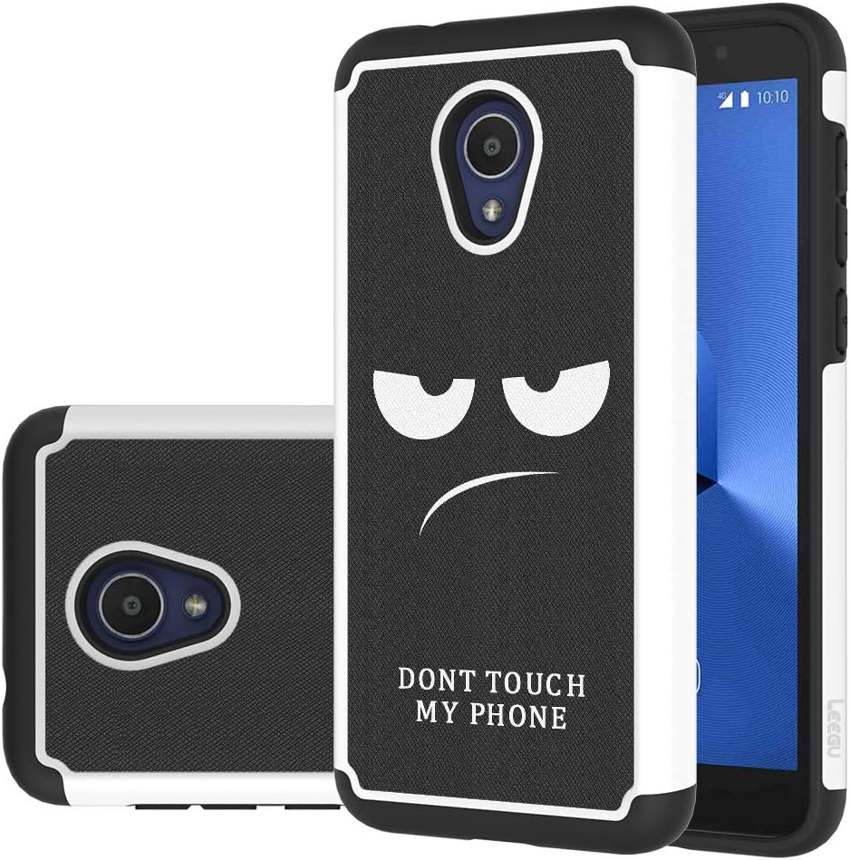 LEEGU Case for Alcatel Avalon V/Alcatel 1X Evolve/Alcatel TCL LX, Shock Absorption Dual Layer Heavy Duty Protective Silicone Plastic Cover Rugged Case- Don't Touch My Phone