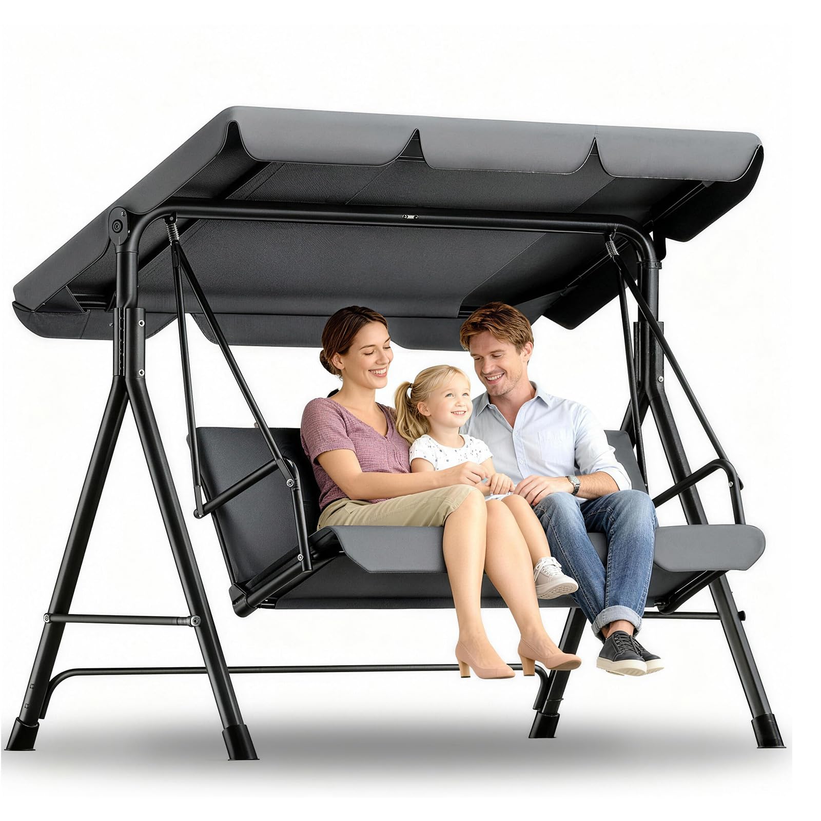 Hollywoodschaukel 3-Sitzer Outdoor mit Verstellbarem Sonnendach – Gartenschaukel mit Komfortabler Polsterung, Bis 200kg Belastbar & Teslin-Sitz – Maße 193x110x152cm,Grau