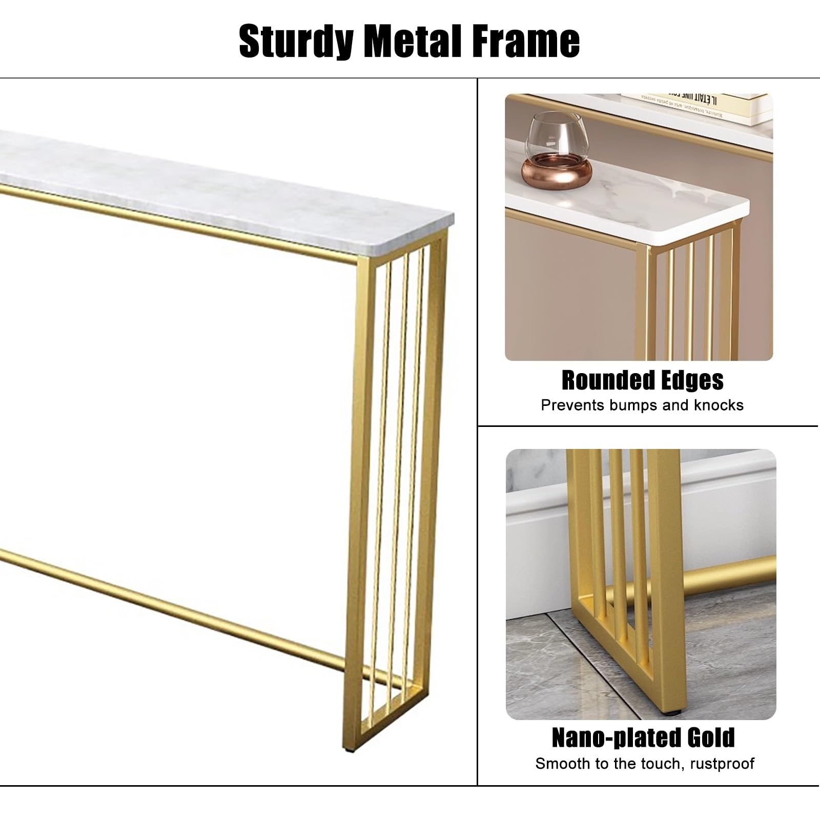 Etagere Radiateur, Table Console D'entrée, Hauteur 75 cm, Idéale comme Table D'appoint Étroite Derrière Un Canapé, pour Un Couloir ou Une Entrée(Gold,100 * 20cm/39 * 8in)