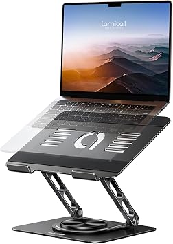 Lamicall Laptop Stand Desk, Laptop Riser - [360  Rotatable] Foldable Aluminum Notebook Holder, Adjustable Ergonomic Computer Stand for MacBook Air Pro, Dell XPS, Tablets 10-17.3''- Black