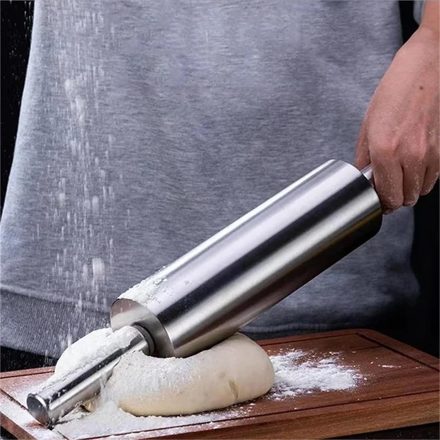 2pcs Stainless Steel Rolling Pin For Non-stick Dough Flour Stick Kitchen Cooking Baking Tools Accessories Roller With Handle for Baking, Fondant(38.3cm)