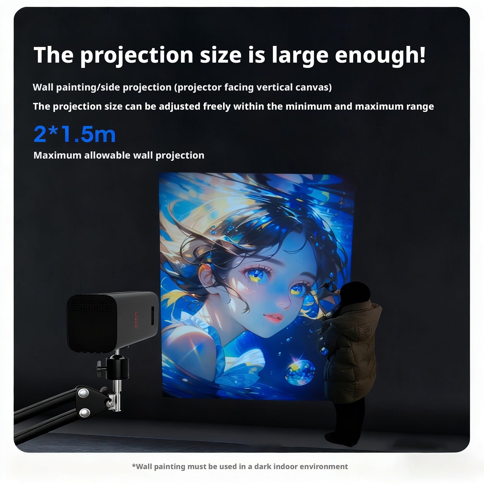 Intelligenter Skizzenprojektor, tragbare Kunstprojektorlampe, unterstützt Bluetooth- und WLAN-Verbindung, Mini-Programmsteuerung, einstellbare Brennweite und Größe, für Desktop-Leinwand