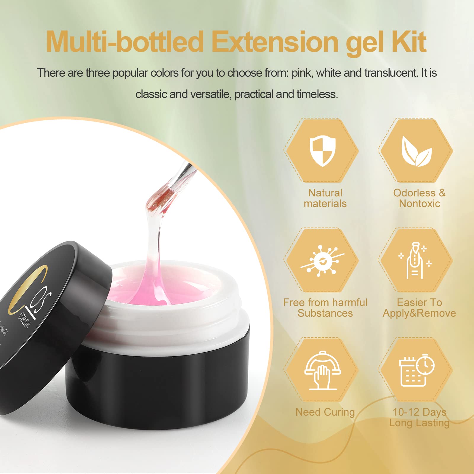 COSCELIA UV/LED Gel do Budowy Paznokci, 6 szt. Różowy Biały Przezroczysty Gel do Przedłużania Paznokci oraz Gel Modelowania, Chroniący Złamane Paznokcie, Zestaw do Naprawy Manicure