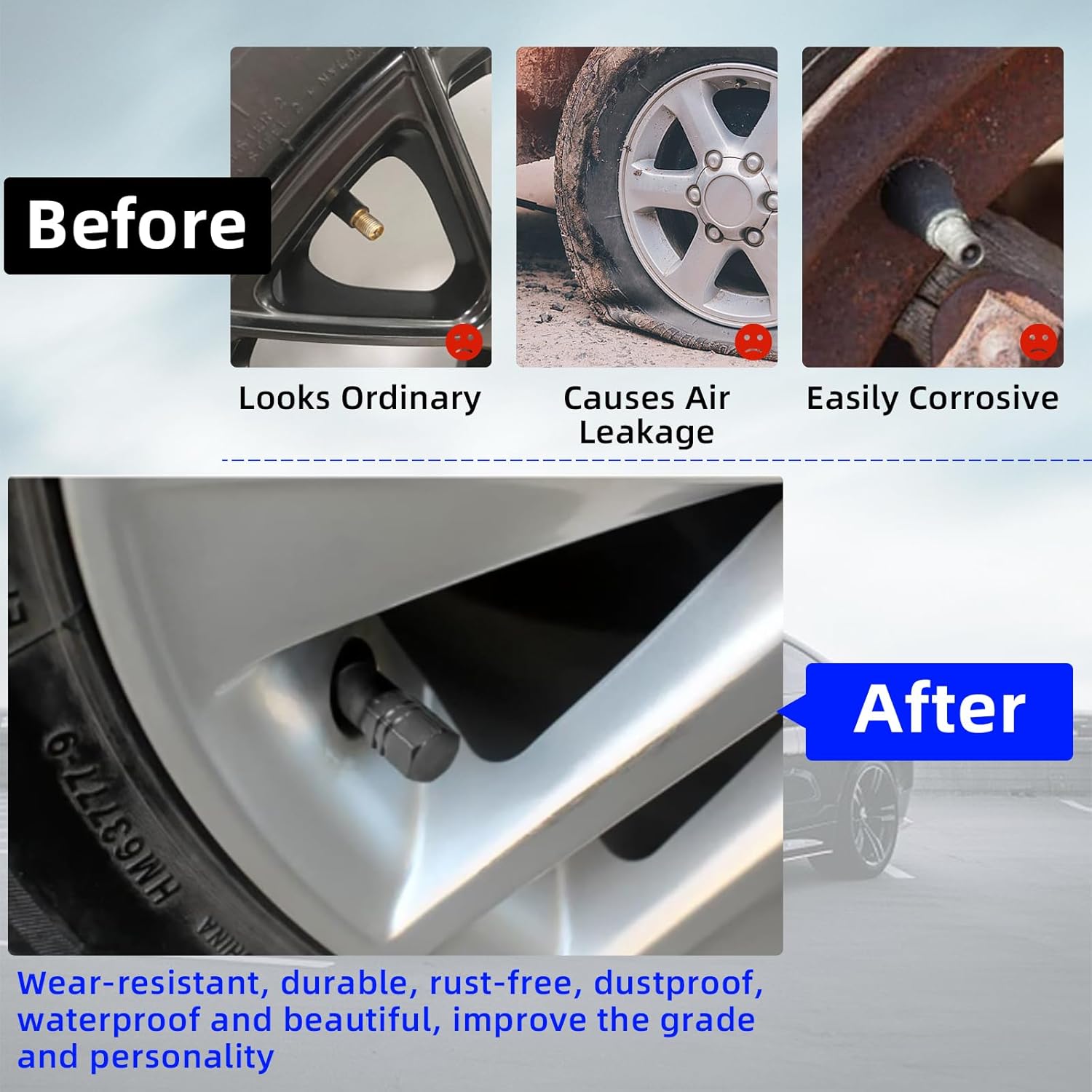 Kewucn 8 PCS Car Tire Valve Stem Caps, Aluminum Alloy Air Caps Cover with Rubber Ring, Corrosion Resistant Airtight Dust Proof Covers, Universal for SUVs, Trucks, Motorcycles and Bikes (Gray) - Image 3