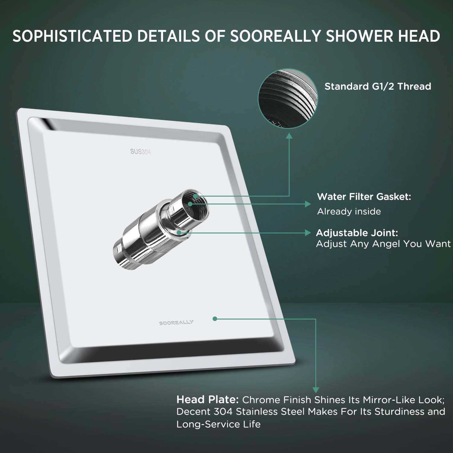 Buy Sooreally Square Rain Shower Head 12 Inch Large Rainfall