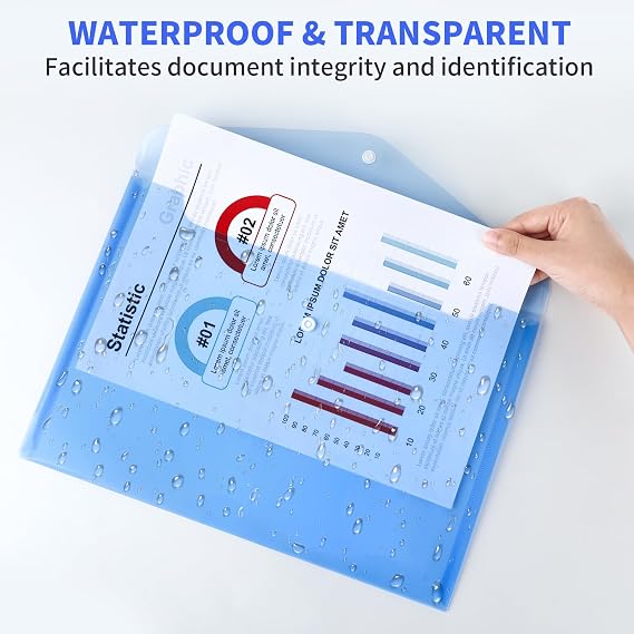 Smarpau 32PCS A4 Plastic Wallets, Clear Plastic File Folders Document Wallets A4 Envelope Folders with Label Pocket and Button for School, Home, Office, Travel Supply (8 Colors)