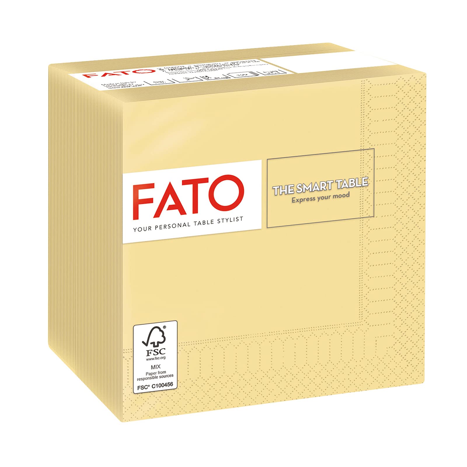 Fato, Disposable Paper Napkins, Ideal for Aperitifs and Cocktails, Pack of 100 Napkins, Size 24 x 24, Folded in 4 and 2 Layers, Champagne Colour, 100% Pure Cellulose Paper, FSC Certified
