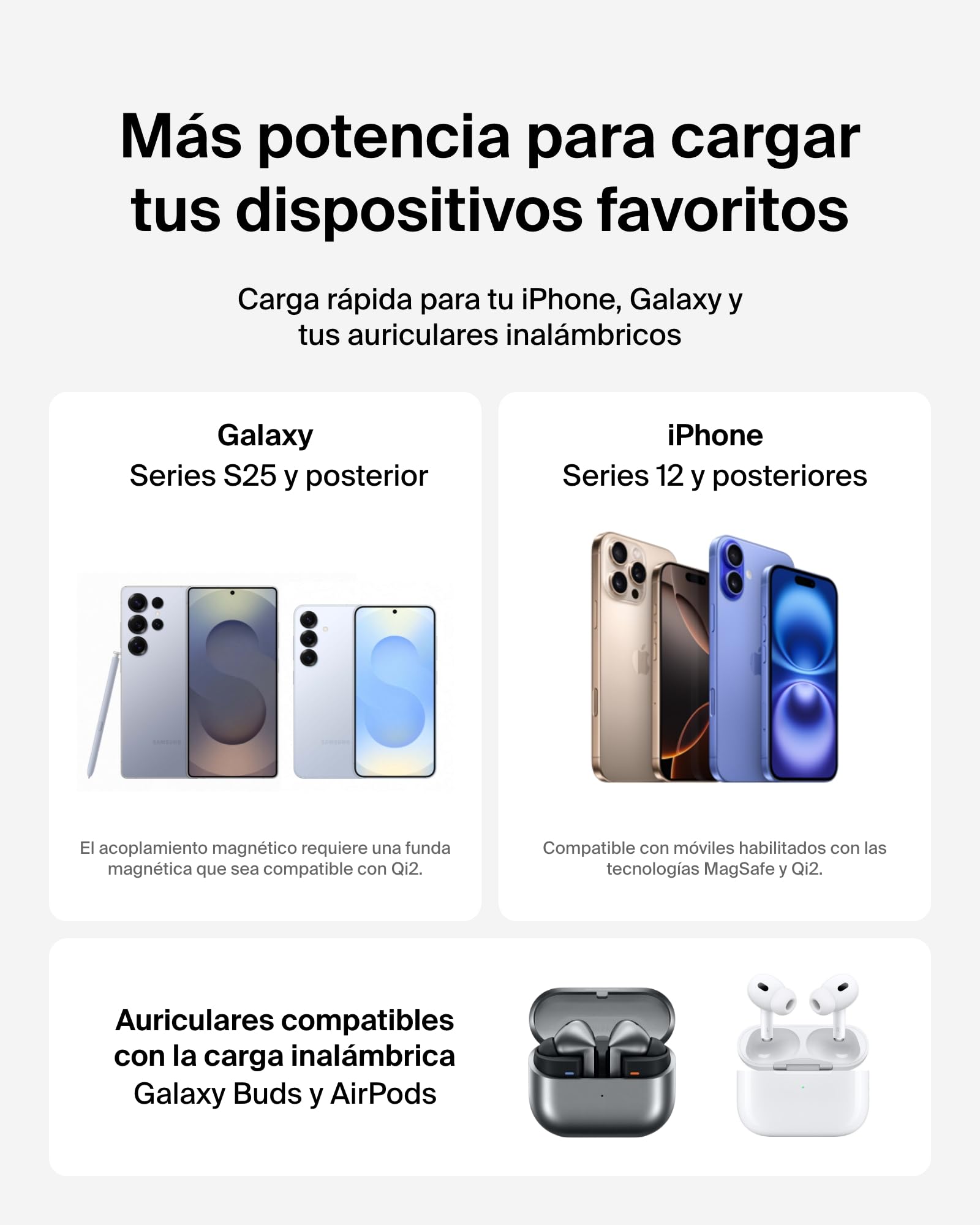 Belkin BoostCharge Cargador Inalámbrico 2 en 1, Estación de Carga Plegable 15W, Qi2 Compatible con MagSafe, iPhone 17, Air, AirPods, Pixelsnap, Fuente de alimentación de 30W - Blanco