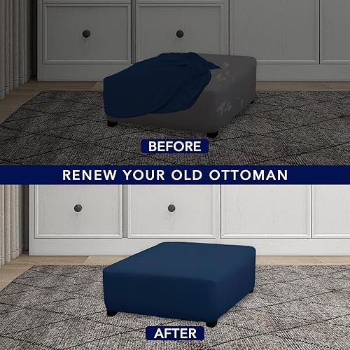 Vista 168 de PureFit Funda otomana rectangular de ajuste suave superelástica, para taburete de pies y muebles de almacenamiento plegables para sala de estar