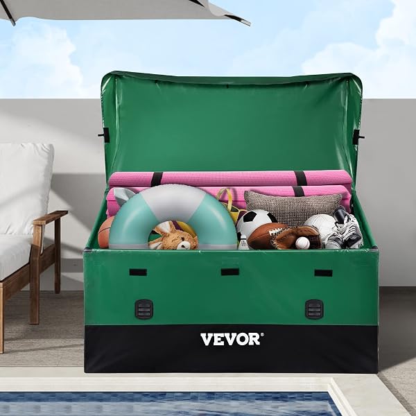 VEVOR Boîte de Rangement Extérieur 660 L Coffre de Stockage Jardin Étanche Portable Cadre Galvanisé Bâche PE Garder Outils Garage Jouets des Enfants pour Maison Camping Terrasse Piscine 155x63x75 cm - 2