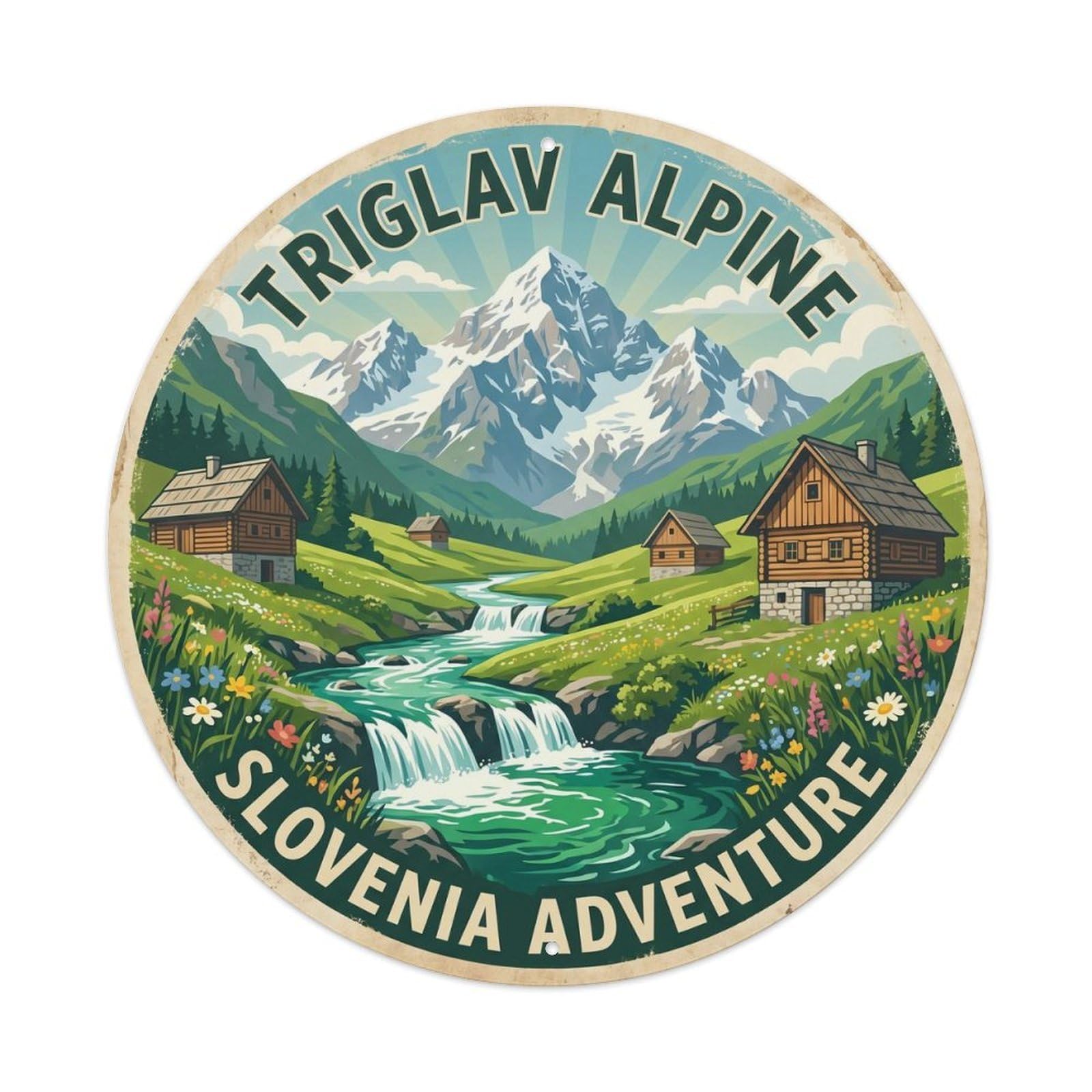 Vintage Travel Triglav Slovenia Alps Mountain Metal Tin Sign