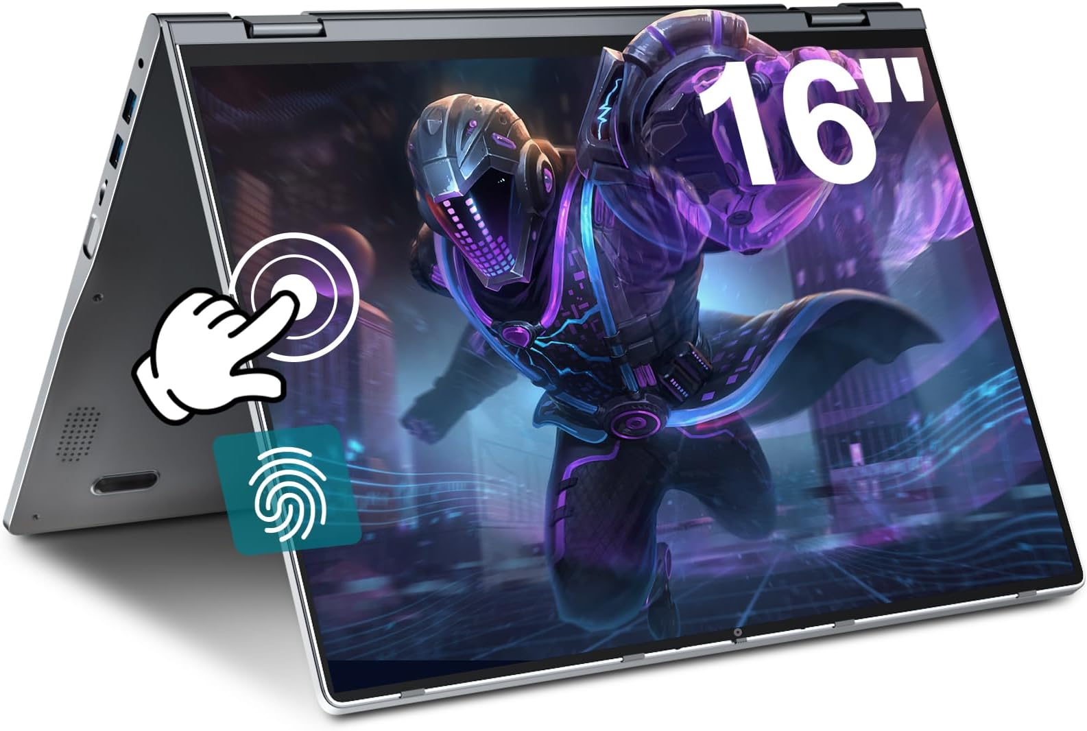 jumper 16 inch Convertible Laptop, 2 in 1 Laptop Computer with FHD 360 Degree Touchscreen, 16GB RAM 640GB Storage, Backlit Keyboard, Fingerprint Reader, 53.2WH, WiFi 6