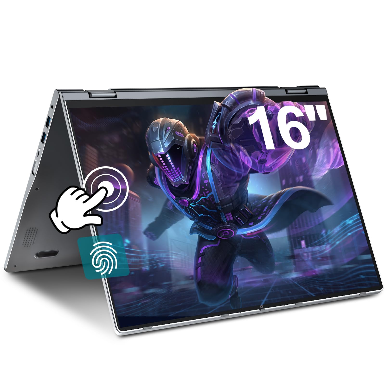 jumper 16 inch Convertible Laptop, 2 in 1 Laptop Computer with FHD 360 Degree Touchscreen, 16GB RAM 640GB Storage, Backlit Keyboard, Fingerprint Reader, 53.2WH, WiFi 6