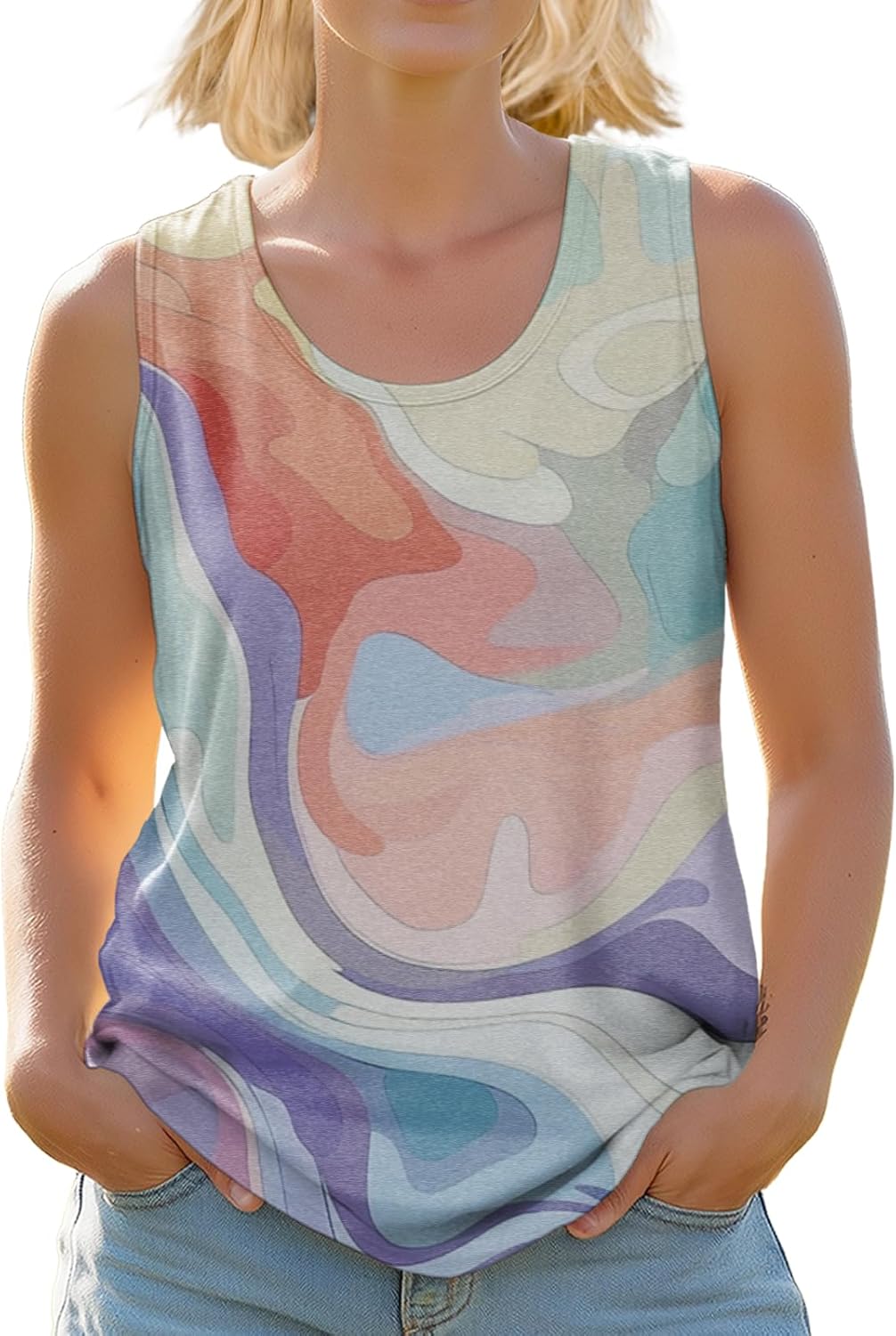 Stylish Women's Crewneck Tank Tops Outdoor Trendy Yoga Workout Shirts Cropped Sleeveless Tshirts Multicolor