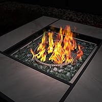 Vista 5 de Hoguera de propano de 30" con mesa de cerámica real, mesa de hoguera de gas de 50000 BTU con tapa y roca de vidrio, hoguera al aire libre para cenar