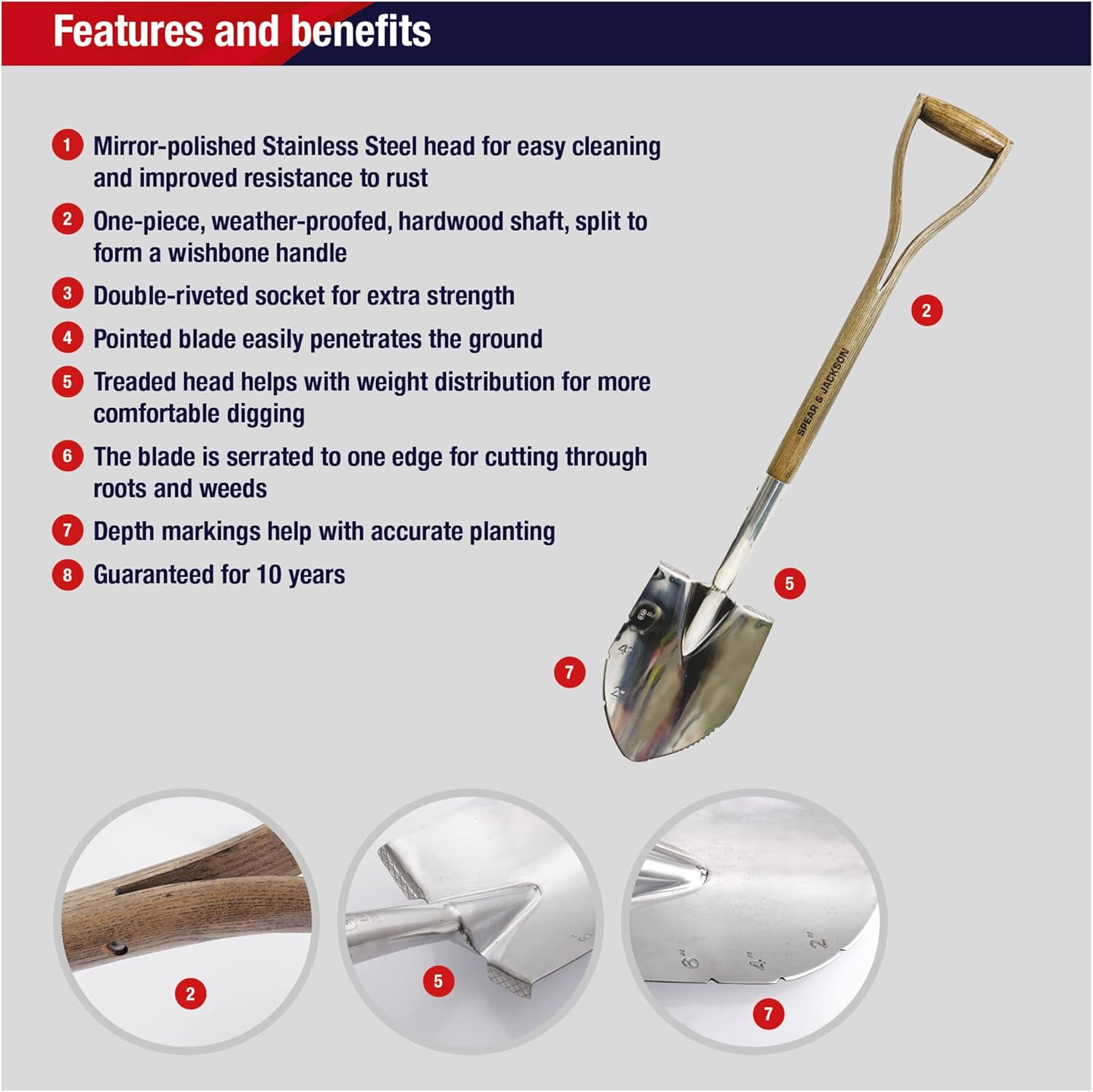 Spear & Jackson Traditional Stainless Steel Planting Spade, Heavy Duty Garden Tool, Durable Blade and Comfortable Wooden Handle for Digging Planting and Soil Preparation