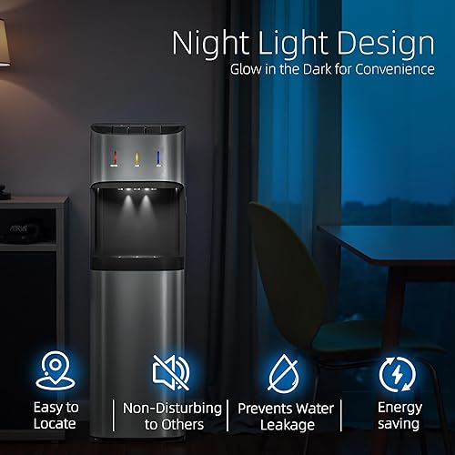 Vista 6 de Manastin Dispensador de enfriador de agua de carga inferior para botellas de 3 a 5 galones, 3 temperaturas, agua caliente, fría y habitación