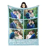 Custom Blanket Personalized Anniversary Blanket Gifts for Him, Her, Custom Blankets with Photos Text Collage, Personalized Photo Blankets, Birthday Gifts for Couple Lover, Men, Women