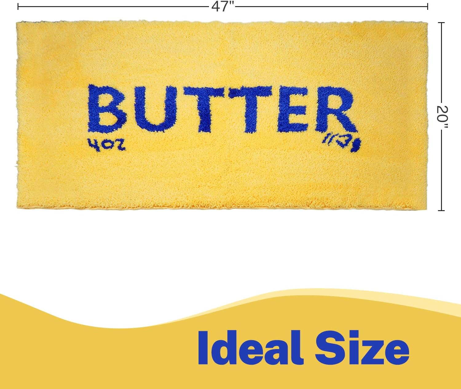 Butter Rug, Funky Rugs Custom Yellow & Blue Design, 20" x 47" Tufted Area Rug with Non-Slip TPR Backing, Machine Washable, Funny Runner Kitchen Mat for Kitchen, Living Room & Bathroom Décor