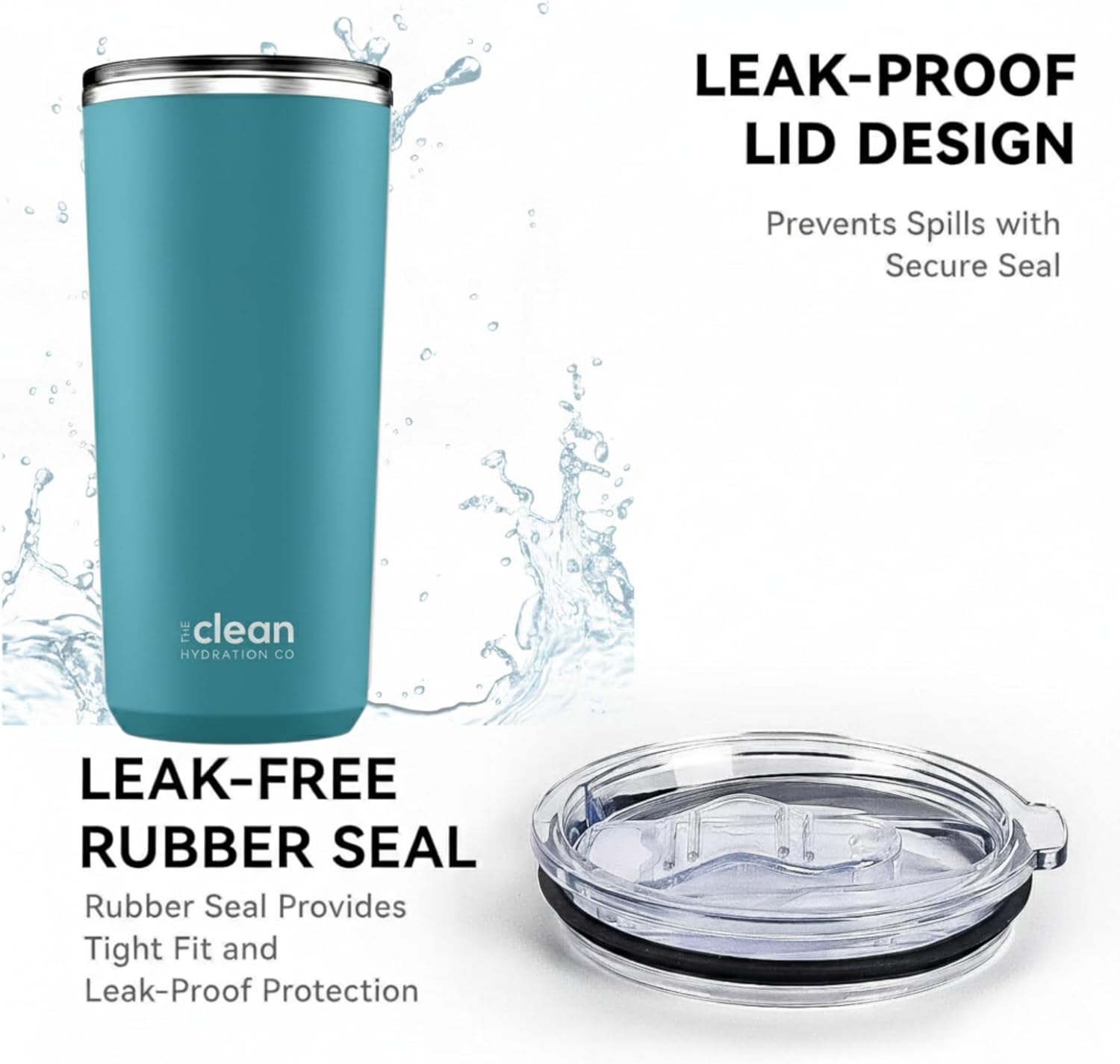 THE CLEAN HYDRATION CO. Insulated Ceramic Coated Tumbler 20 oz | Spill Proof Lid | Vacuum Insulated | Keeps Beverages Taste Intact, Aqua - Image 5