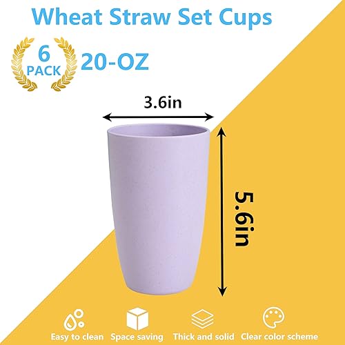 Miniatura 9 de Numkey Vasos de paja de trigo de 20 onzas, 2 vasos de plástico, reutilizables, irrompibles, aptos para lavavajillas, sin BPA, para cocina,