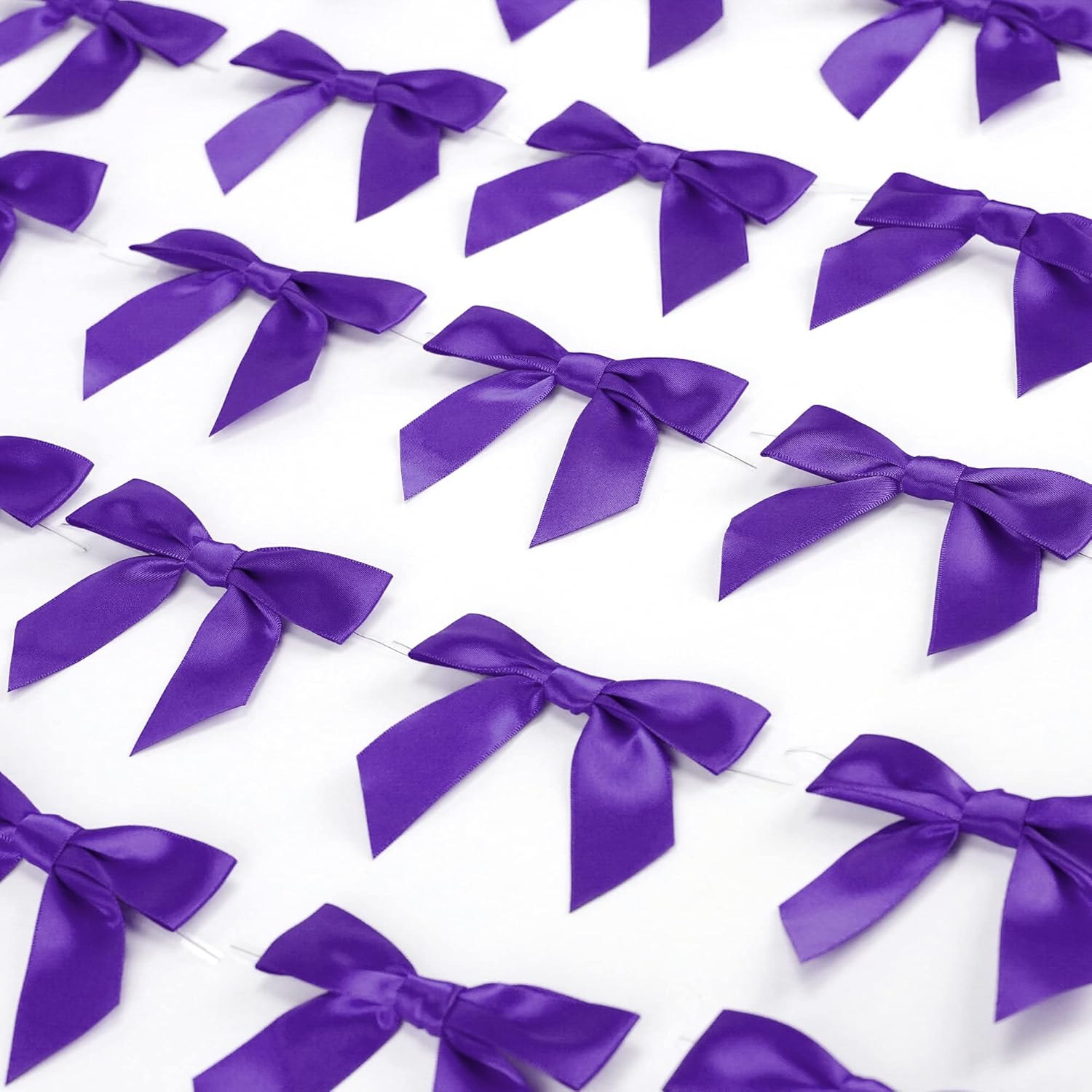 AIMUDI Purple Bows Christmas Decorations 3.5" Pre Tied Satin Ribbon Bows Premade Twist Tie Bows for Treat Bags Ribbon for Cake Pop Candy Apple Small Bows for Crafts Gift Wrapping Party Favor-50 Counts - Image 6