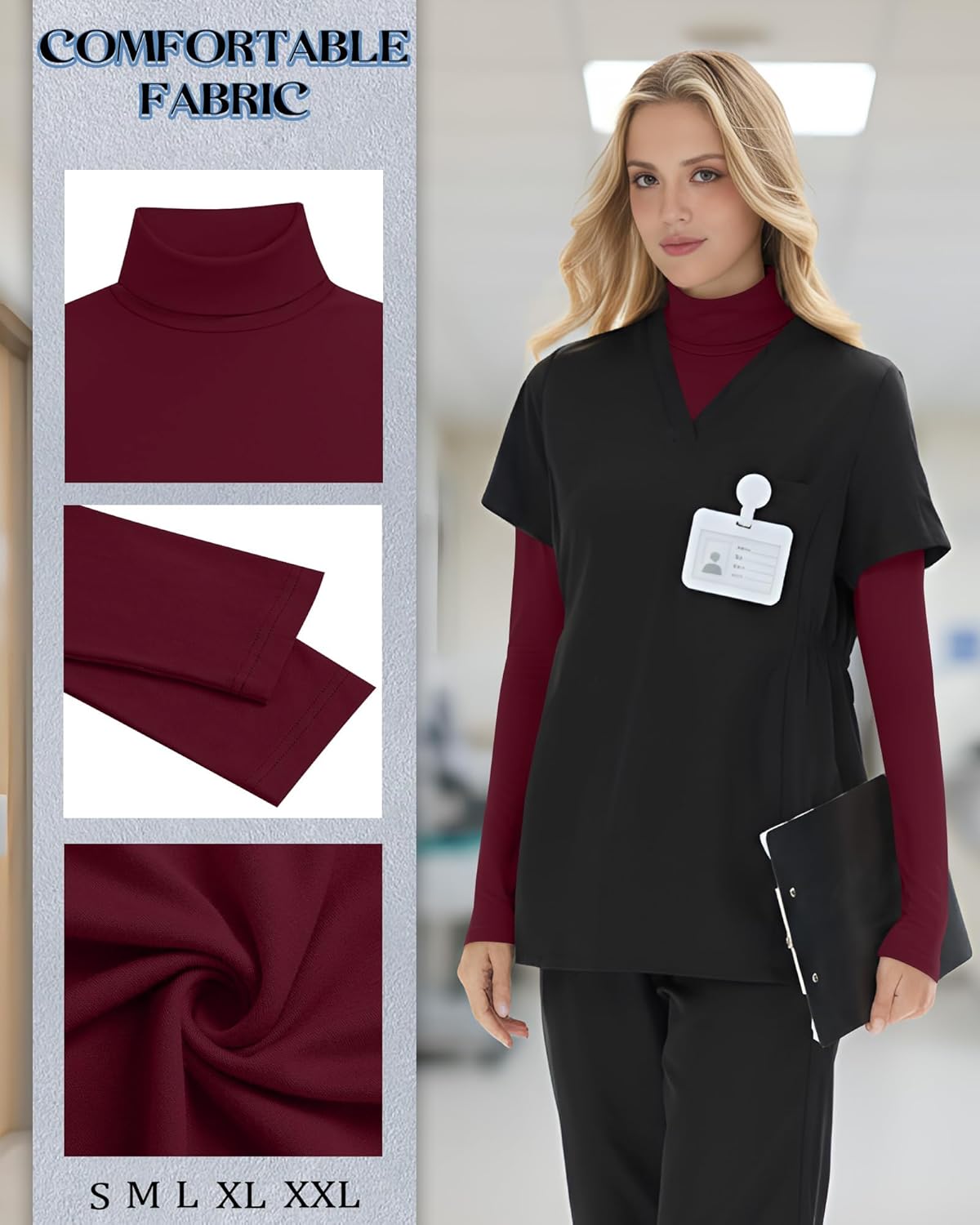 4 Pack Women's Underscrub Shirts Long Sleeve Mock Turtleneck Slim Fit Scrub Basic Undershirt Tees Tops for Nurse - Image 2