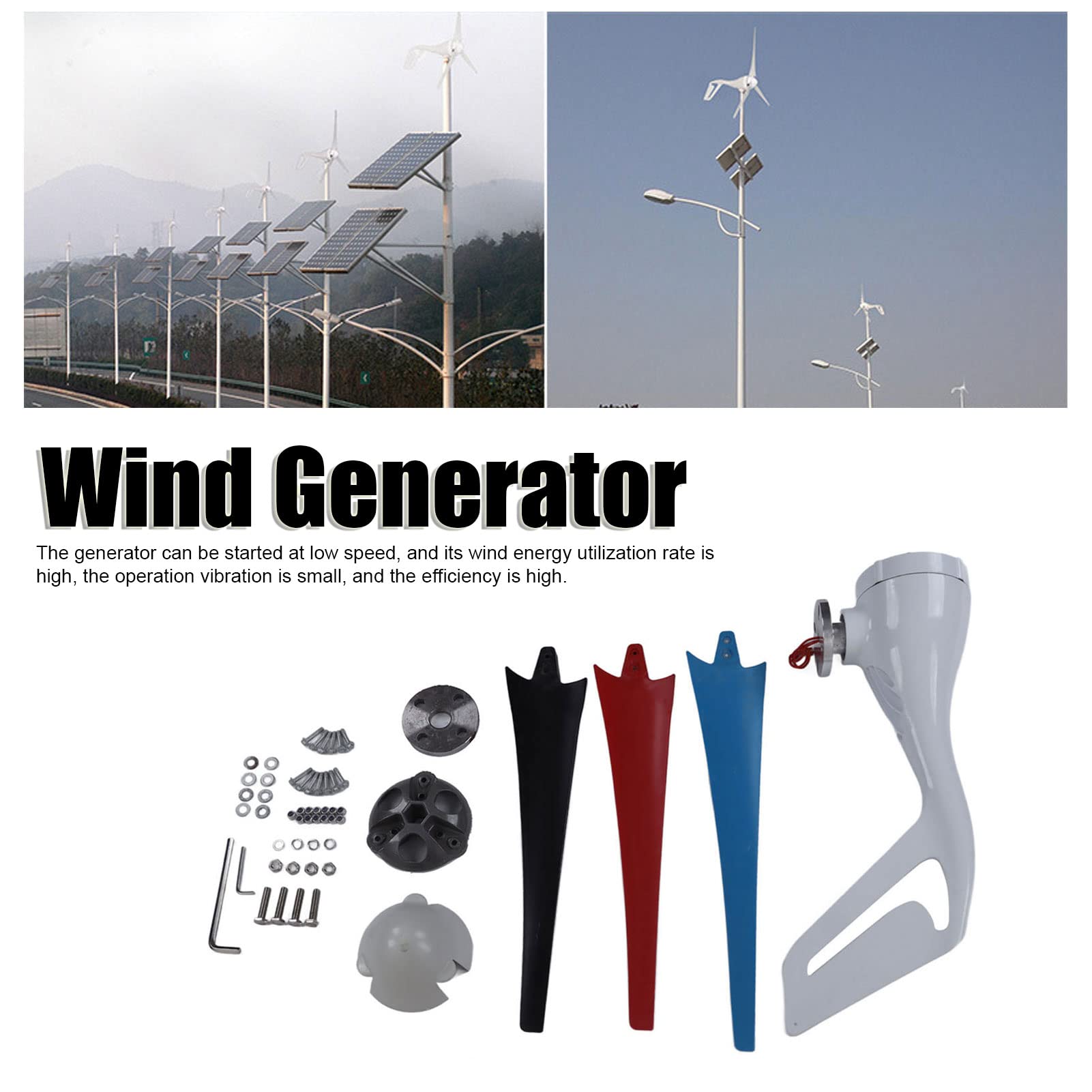 Aramox Generatore Eolico 400W Piccola Turbina Eolica con 3 Pale in Fibra di Nylon Generatore Trifase AC a Magneti Permanenti Bassa velocità di Avvio Tracciamento Automatico del per Cabina Marina