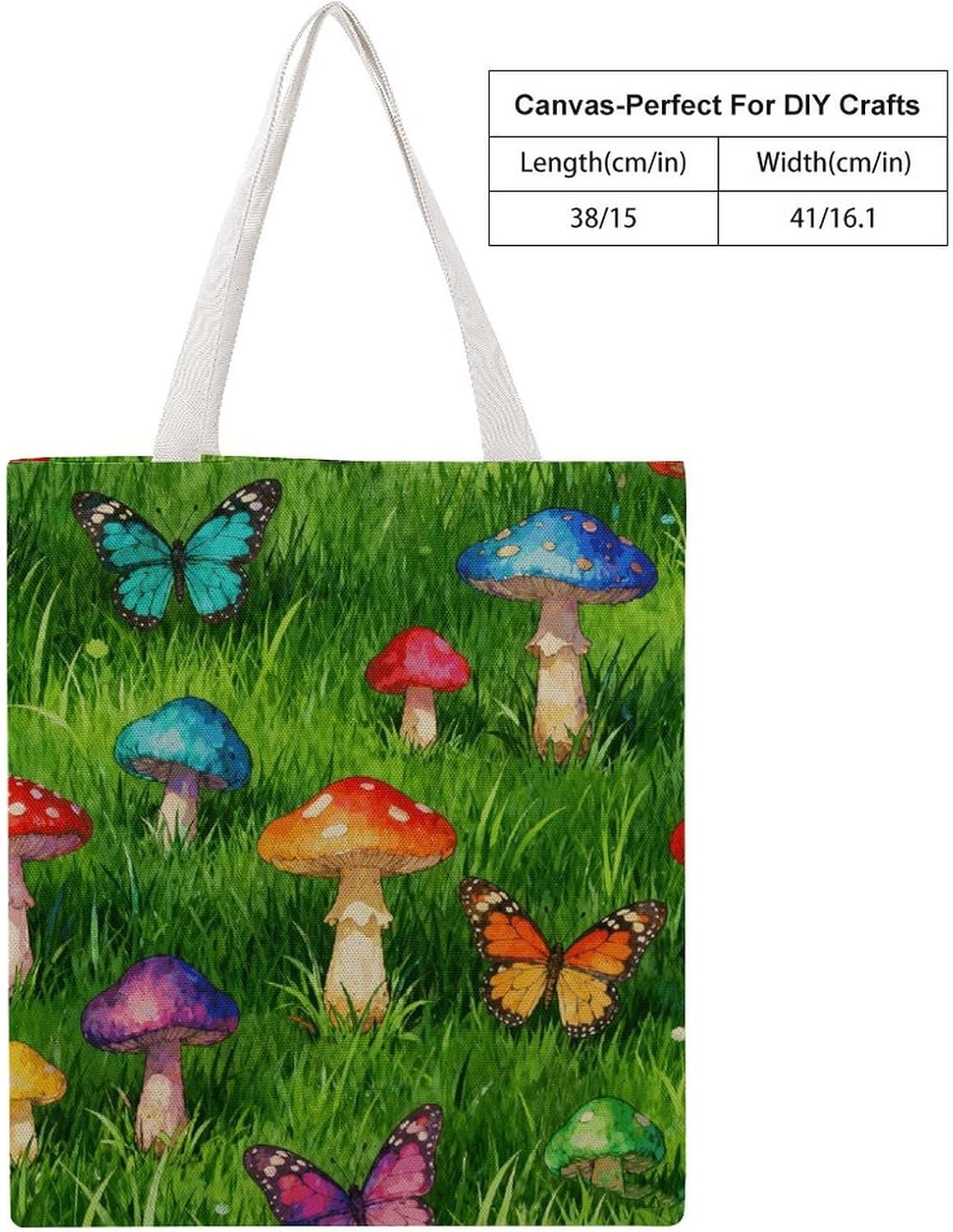 Mushroom Forest Green Canvas Tote Bag Reusable Grocery Bags Foldable Soft Cotton Shoulder Carry Bag