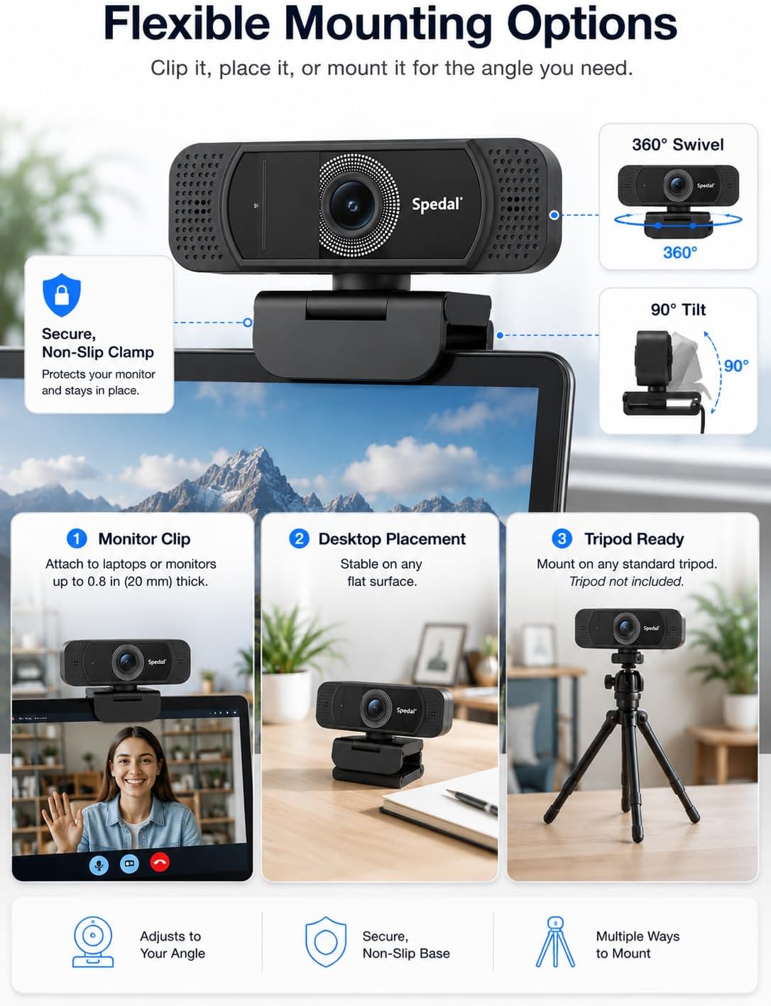 1080P Webcam with Microphone for Laptop and Desktop