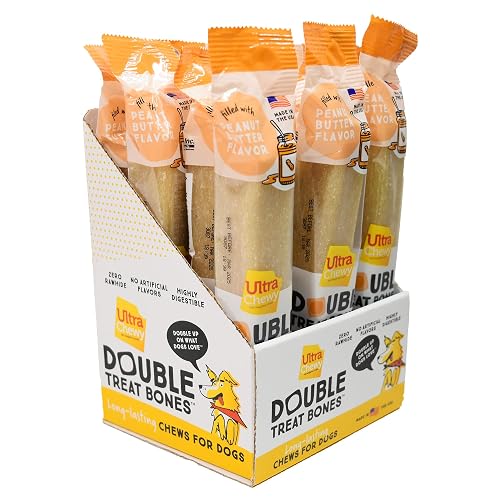 Ultra Chewy Peanut Butter Double Treat Bones, 12 Count | Dog Treats Made in USA, For Large and Small Breeds, Highly Digestible, Ideal for Aggressive Chewers